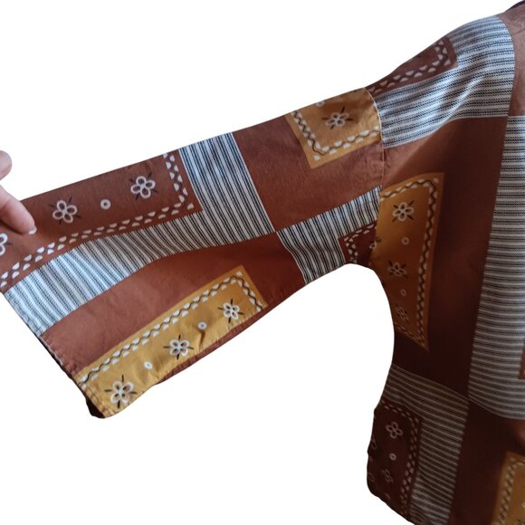 Vintage Medium 70's Blouse Top Boho Patchwork Tunic 1OF1 Keyhole Kimono Sleeves - Picture 7 of 9